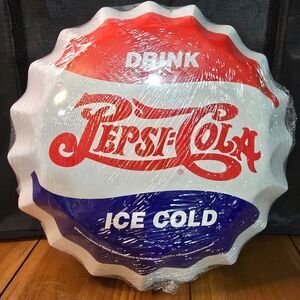 PEPSI COLA - Die-Cut Cap Shape 12" Metal Sign - Man Cave Garage Bar Décor
